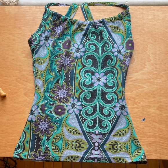 Prana Tops - Prana Tank top with Green and Purple Floral Design